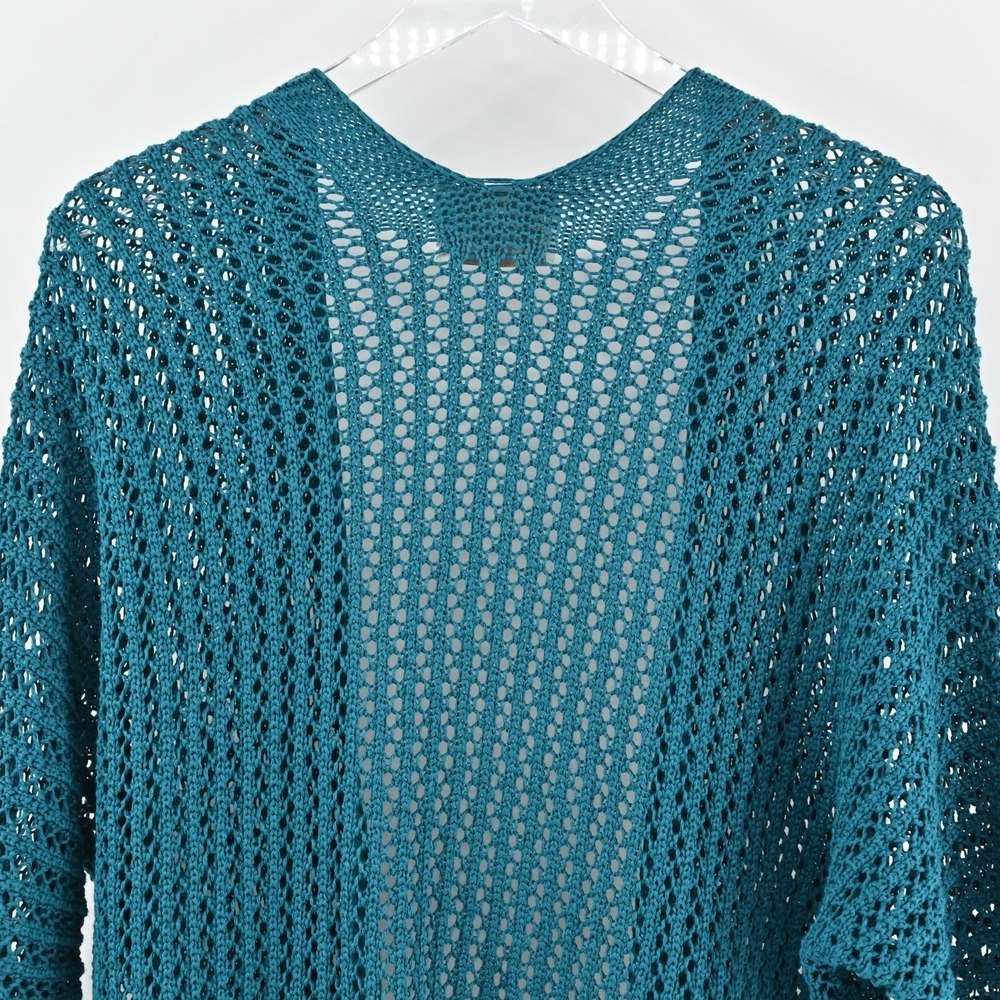 BRAND BAZAR Cardigan Sweater Womens Sz L Crochet Blue Open Knit Quarter Sleeve - Picture 9 of 10